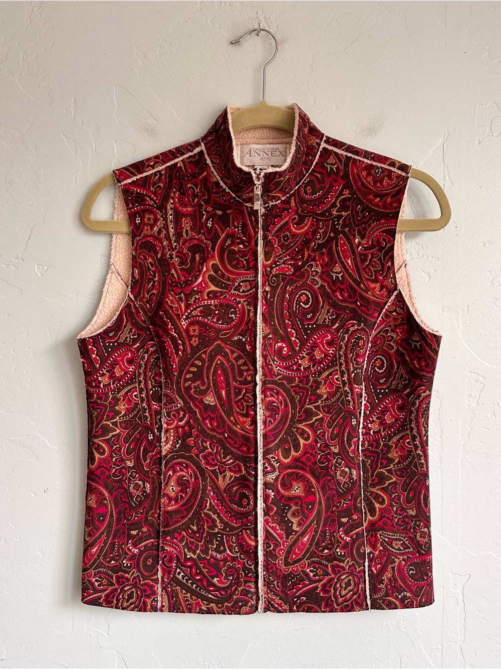 Vintage Casual Corner Fall Paisley Sherpa Lined Zip Up Vest Women's Size P EUC